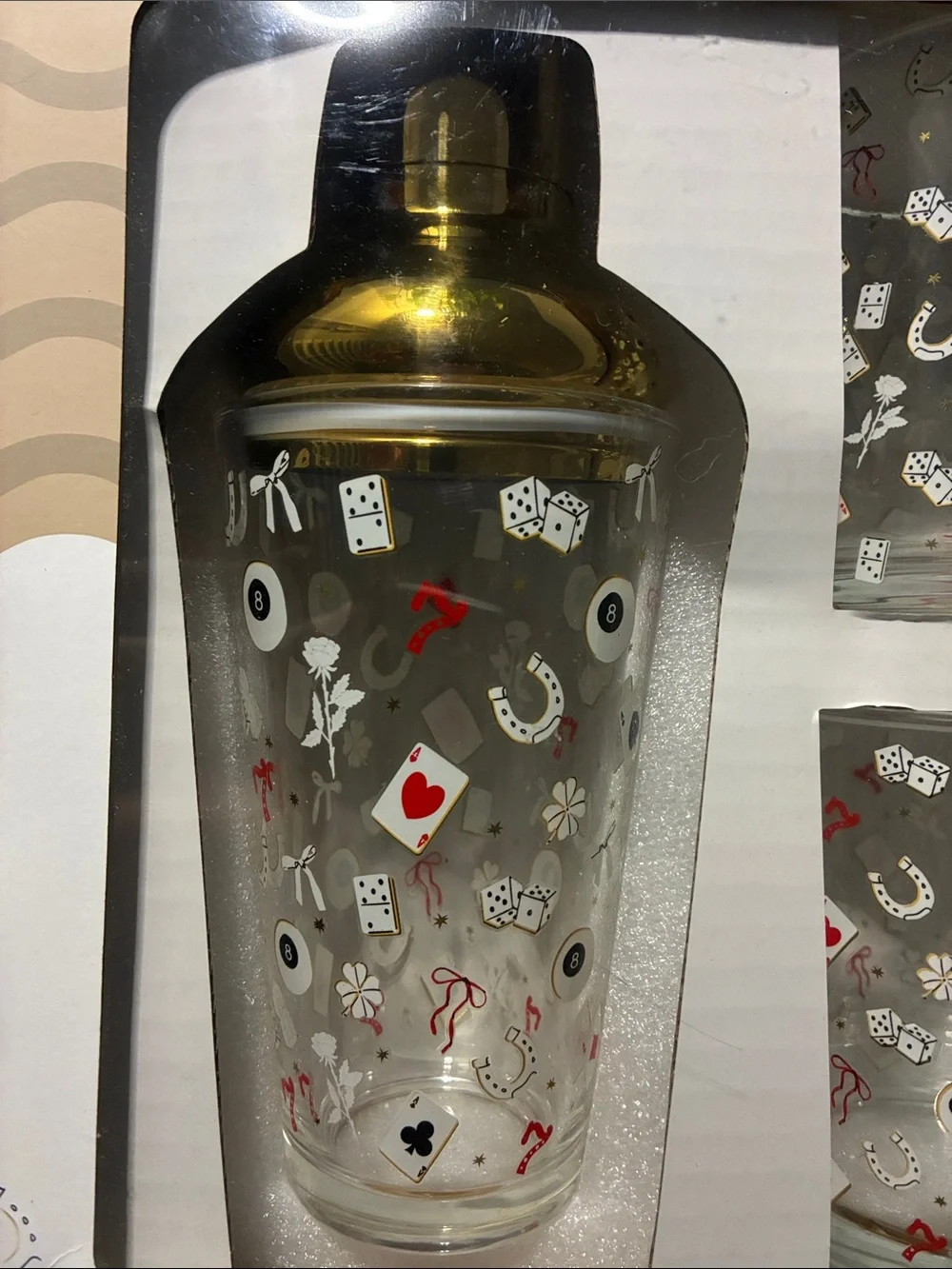 Gold Cocktail Shaker Set with Playing Card Glasses